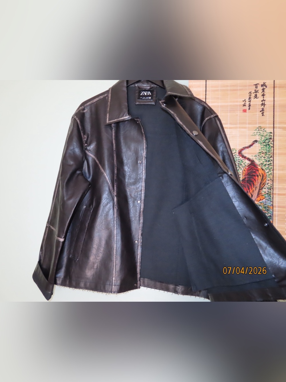 ZARA Black Faux Leather Bomber Jacket - Picture 5 of 7